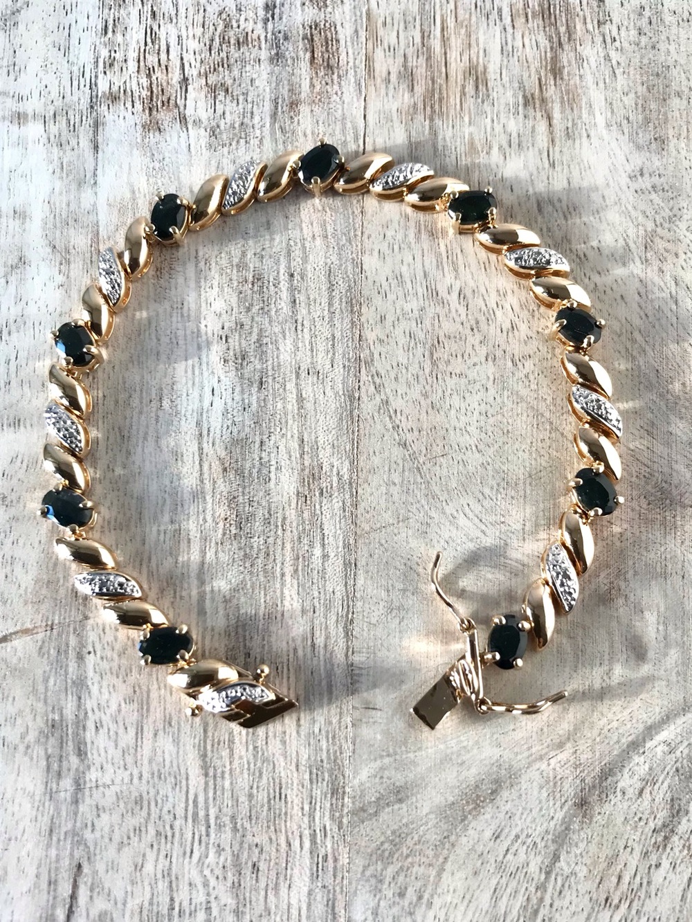Vintage 18K Gold Vermeil San Marco Sapphire Tennis Bracelet 925 Sterling Silver